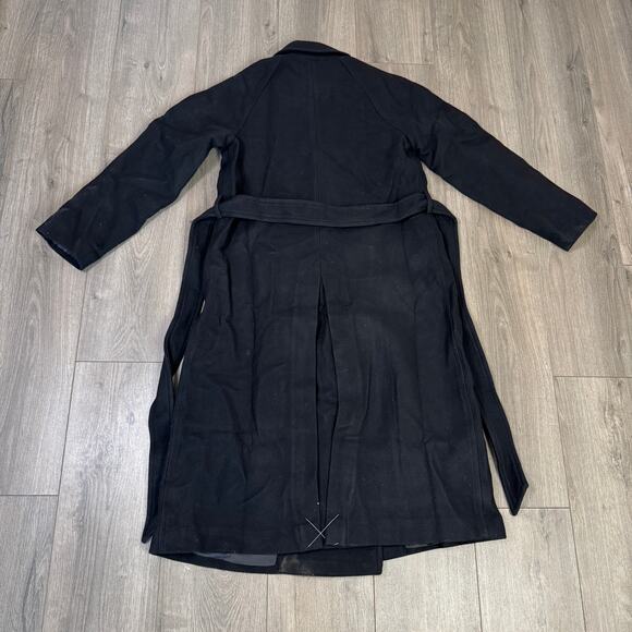 Madewell Double-Breasted Trench Coat Sz XS Black Drapey Wool-Blend Twill Belted - Picture 7 of 10